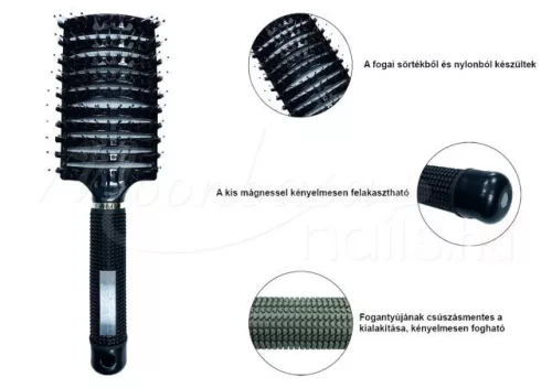 Gebogene Haarbürste für dickes Haar  #001 B Schwarz