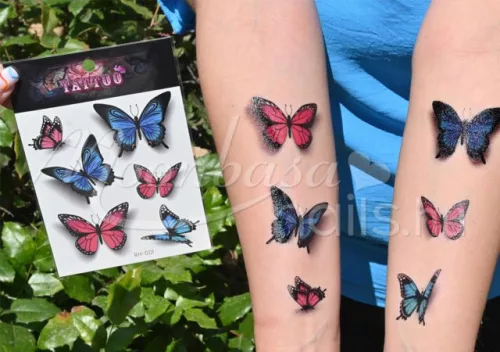 Tattoo Aufkleber  RH 001 Blaue und rote Schmetterlinge